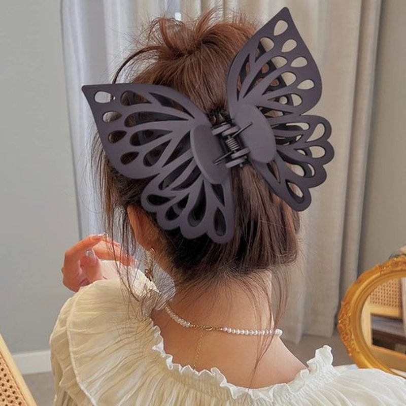 DIUEWOW Butterfly Thick Hair Clip, Hollow Matte Butterfly Hairpins Clips, Large Strong Hold Non-Slip Cute Hair Jaw Clips for Women - 2 Pack (Purple, Pink)