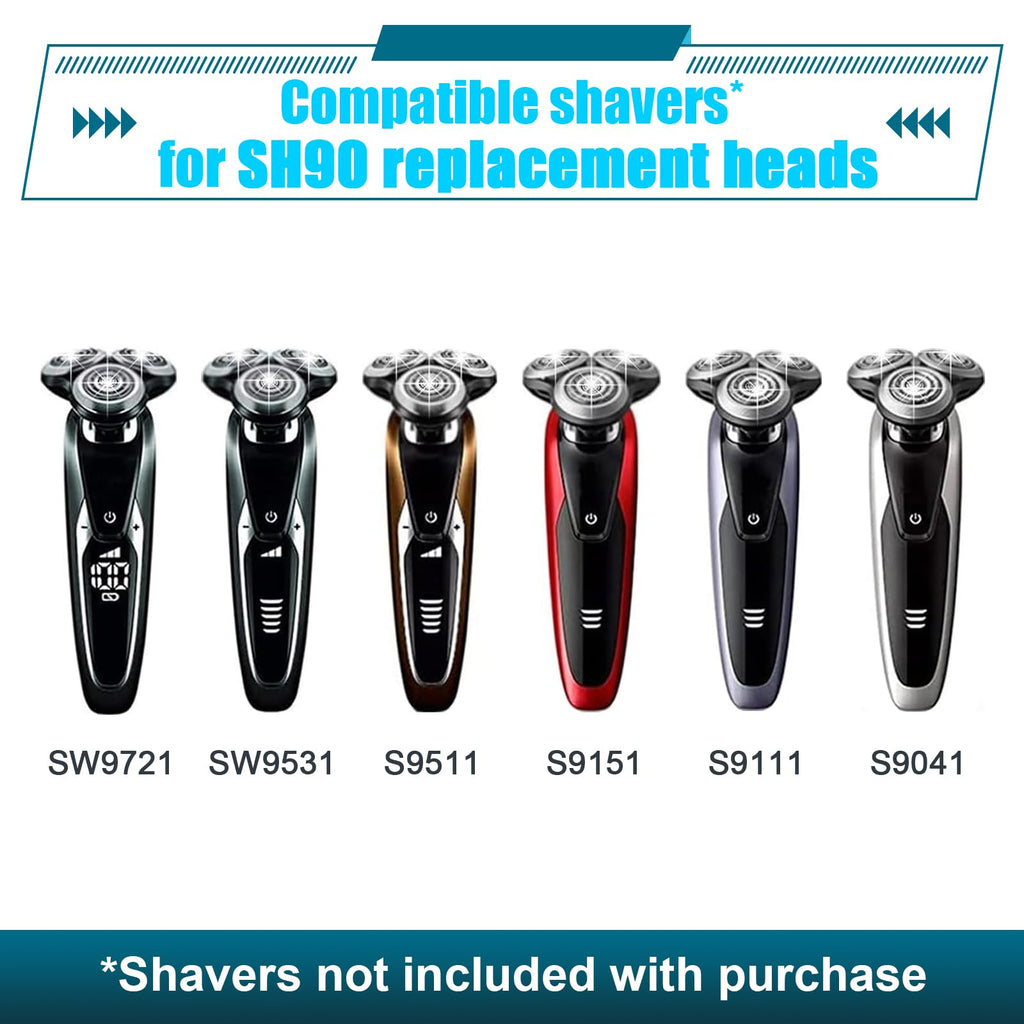 9 Pack SH90 Replacement Head Compatible with Philips Norelco Series 9000(S9xxx) /8000(S8xxx) ， Upgraded SH90 Compatibility Double blades for norelco 9000 replacement heads