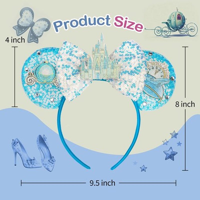 BTXJLLY Hairband for Women Glitter Sequin Mouse Ears Headband Costume Accessory for Adults & All Ages, Perfect for Theme Parks, Birthday Celebrations, Halloween & Cosplay Events (Castle)