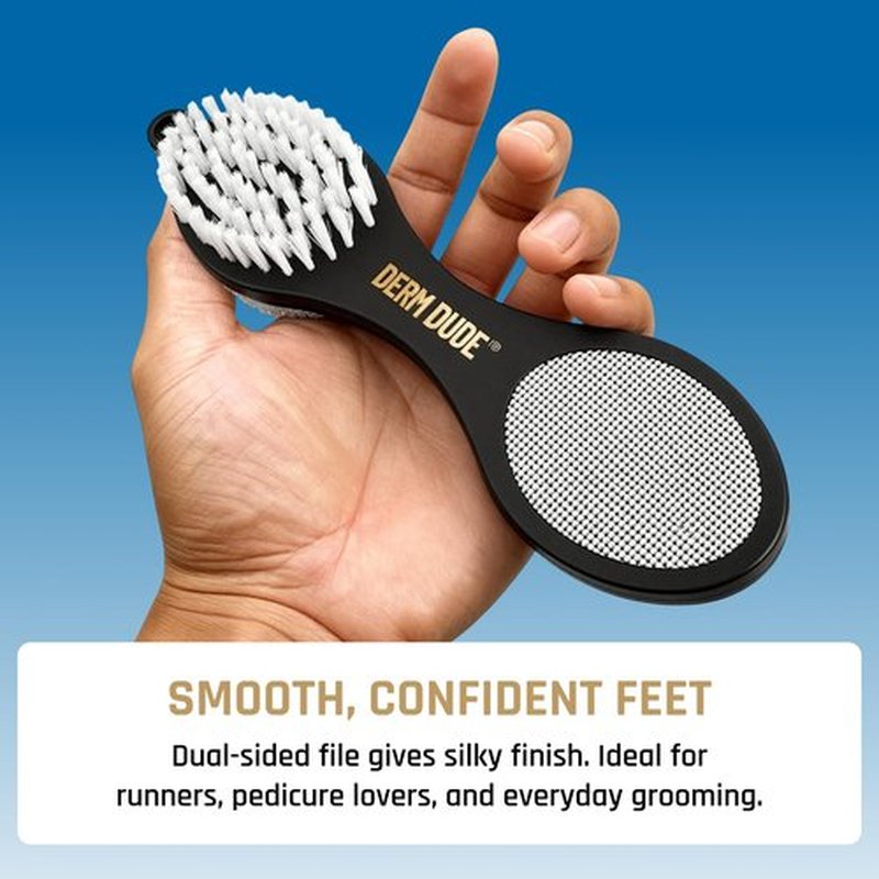 Derm Dude 4-in-1 Foot Scrubber & Heel Repair Tool | Foot File Callus Remover for Feet | Pedicure Tool with Metal File, Pumice Stone, Emery Board & Cleaning Brush to Soften & Smooth Rough, Dry Feet