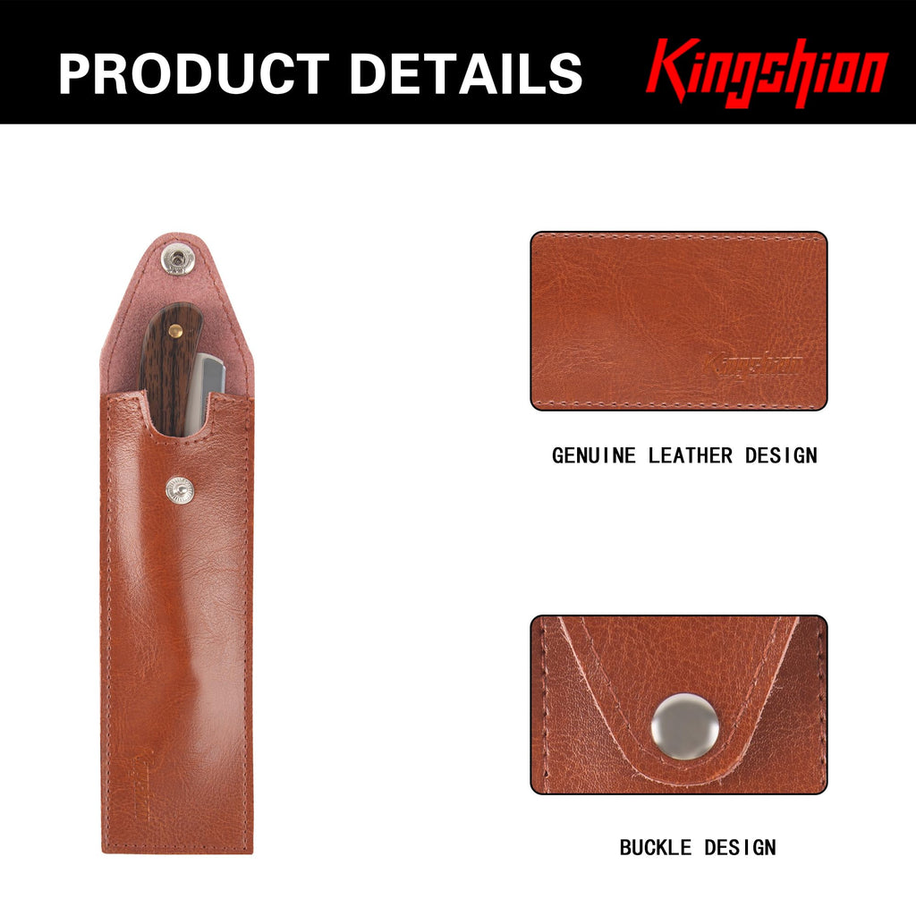 Kingshion Genuine Leather Straight Razor Cover, Protective Snap Closure Shaving Razor Sleeve, Travel Storage Pouch for Straight Edge Razors