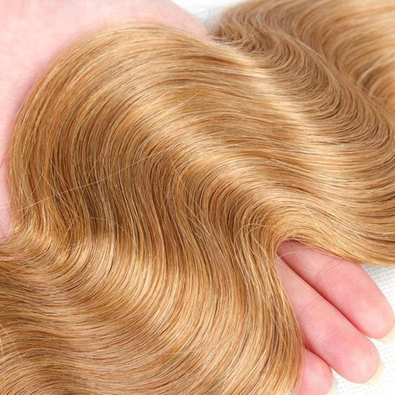 Blonde Body Wave Human Hair Bundles 20 Inch #27 Honey Blonde Body Wave Single Bundle Human Hair Unprocessed Native Virgin Hair 100g Total 1 Hair Extensions Double Weft for Women