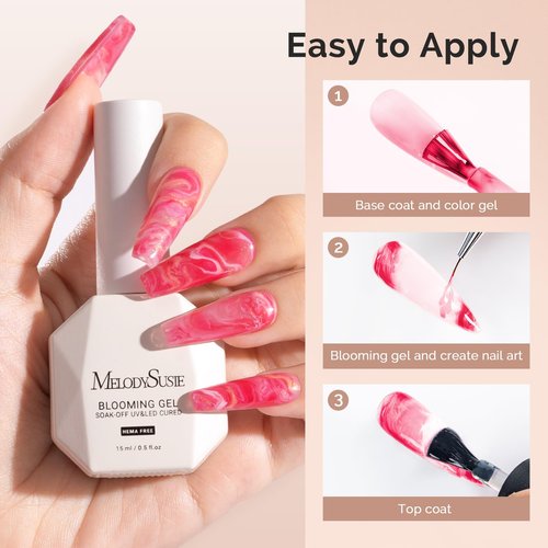 MelodySusie Hema Free Blooming Gel for Nail Design, Marble Watercolor UV Nail Polish, Spreading Effect Sheer Painting Nail Art Supplies, Nail Salon Manicure at Home for Women, 0.53 Fl Oz