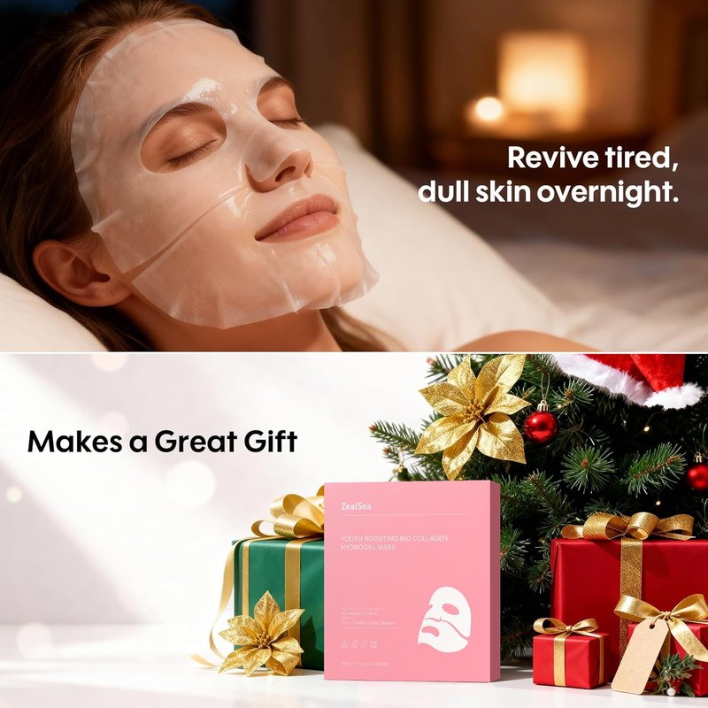 ZealSea Bio Collagen Face Mask - Overnight Hydrogel Sheet for Deep Hydration & Pore Care | 4 Pack