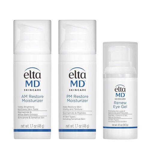 EltaMD Skin Care Kit - AM Restore & PM Restore Facial Moisturizers | Anti-Aging Eye Gel