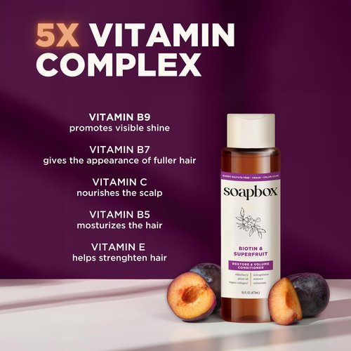 Soapbox Biotin & Superfruit Shampoo & Conditioner Set | Includes Vegan Collagen, Aloe and Shea Butter | Paraben Free, Silicone Free, Harsh Sulfate Free | 16oz (Pack of 2)