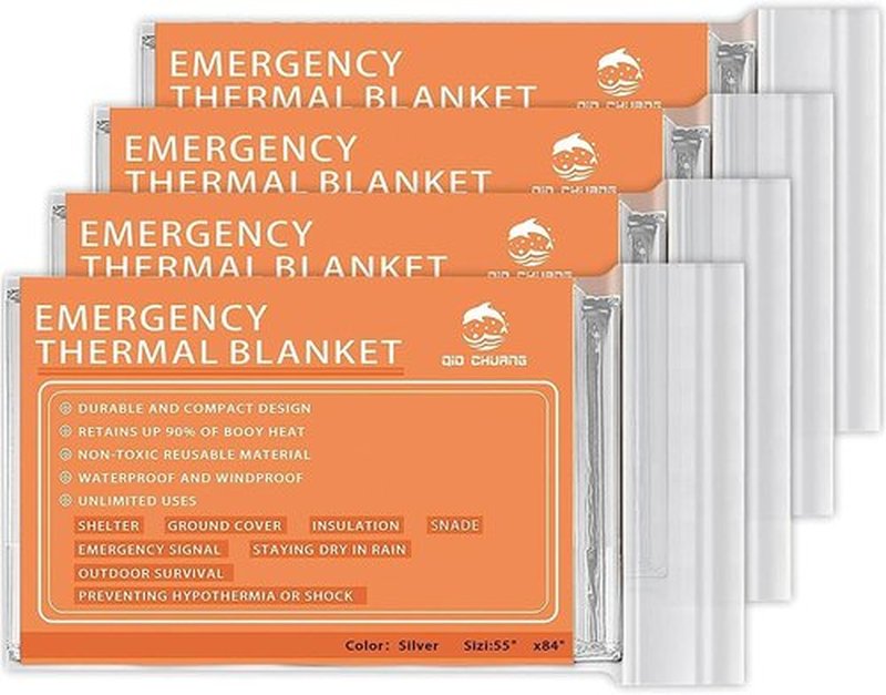 QIO CHUANG Emergency Mylar Thermal Blankets - 4-Pack Survival & Camping Blankets for Outdoors, Hiking, & First Aid