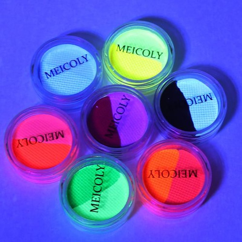 MEICOLY Water Activated Eye Liner 14 Colors,Neon UV Pride Rainbow Face Paint,7 Cakes Duo Color Water Activated Eyeliner,Halloween Hydra Liner,Matte Graphic Eyeliner,Glow Blacklight Body Paint