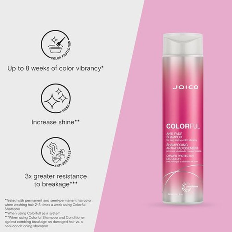 Joico Colorful Anti-Fade Shampoo - Preserve Vibrancy for Color-Treated Hair | Sulfate-Free Formula with Camellia Oil & Pomegranate Extract