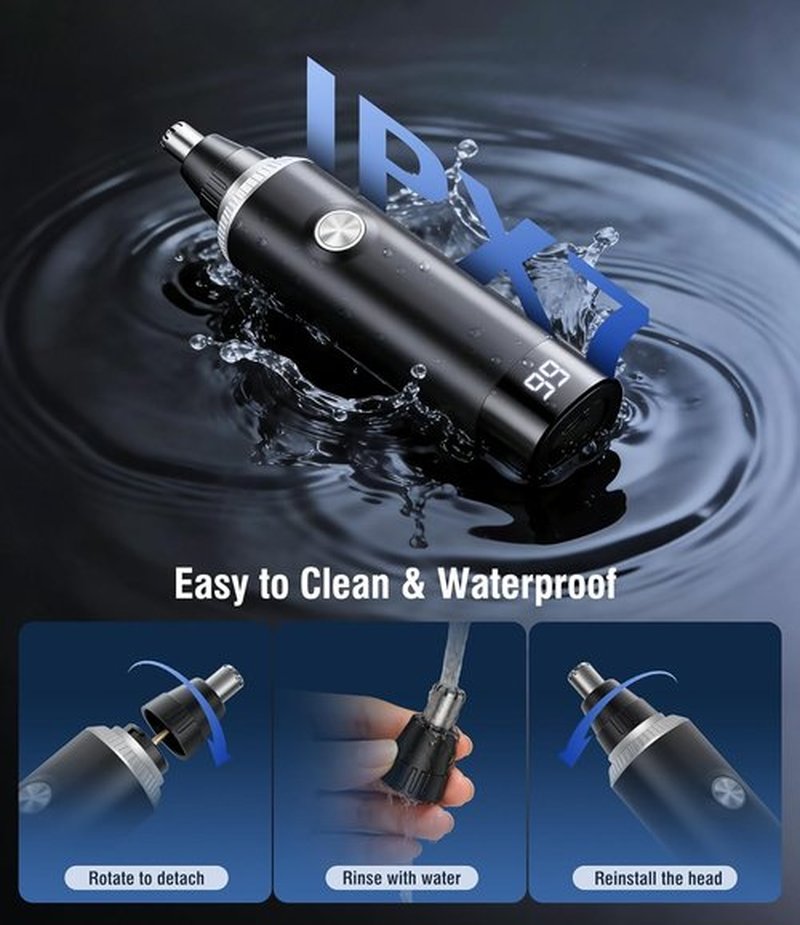 Skiennix Nose Hair Trimmer - 3-in-1 Painless USB-C Rechargeable with LED Display | Waterproof Design