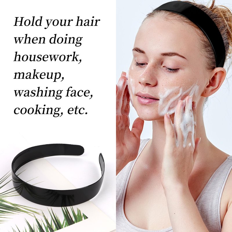 Wecoe Black Headbands for Women Girls 10pcs 1 Inch Wide Plastic Headbands with Teeth Plain Hard Head Bands Hairbands Diy Crafts Hair Accessories for Women & Girls