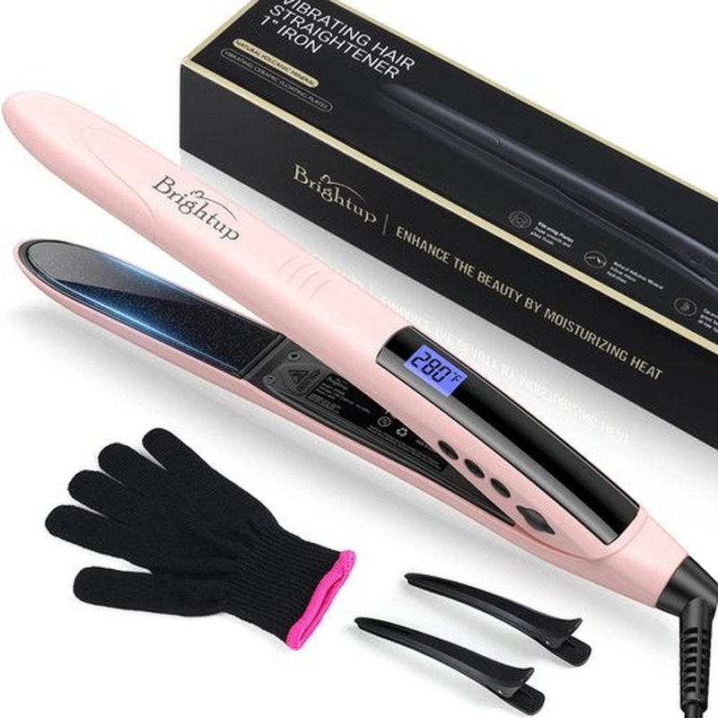 Brightup 2-in-1 Hair Straightener & Curler with 1" Vibrating Plates, Tourmaline Ceramic for Less Frizz & Shiny Smooth Hair, 20S Fast Heating, 10 Temp Settings & Auto Shut Off, Dual Voltage