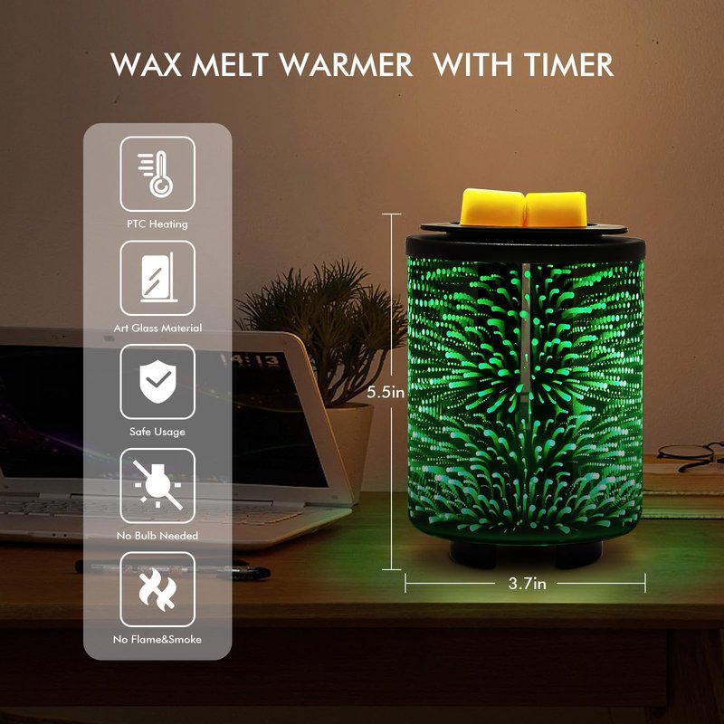 Maromamix Electric Wax Melt Warmer with Timer (2/4/8H), 7-Color Changing LED Night Light, Removable Silicone Dish, PTC Safe Heating - 3D Glass Design for Home, Office Décor, Gifts for Mom
