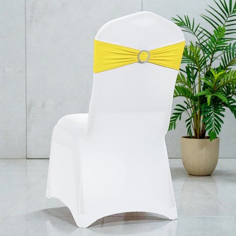 MDS Spandex Chair Sashes - Universal Fit Stretch Bands with Slider Bow for Wedding Decor | Yellow - Pack of 150
