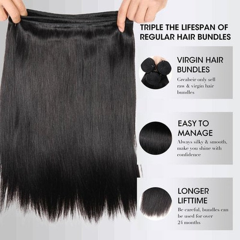 15A Straight Human Hair Bundles, 3 Bundles 24 26 28 Inch Straight Bundles Human Hair,Triple Lifespan 3x,100% Unprocessed Cambodian Raw Hair Bundles for Women