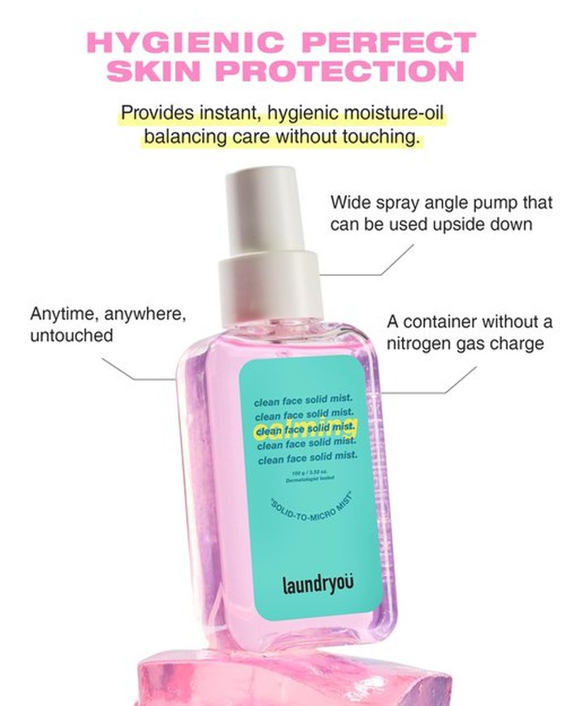 LAUNDRYOU Clean Face Solid Gel-To-Mist Hydrating Spray Serum for Redness Relief & Soothing Irritated Skin Lightweight Moisturizing Facial Mist for Sensitive Skin Korean Skin Care (3.38 fl oz)