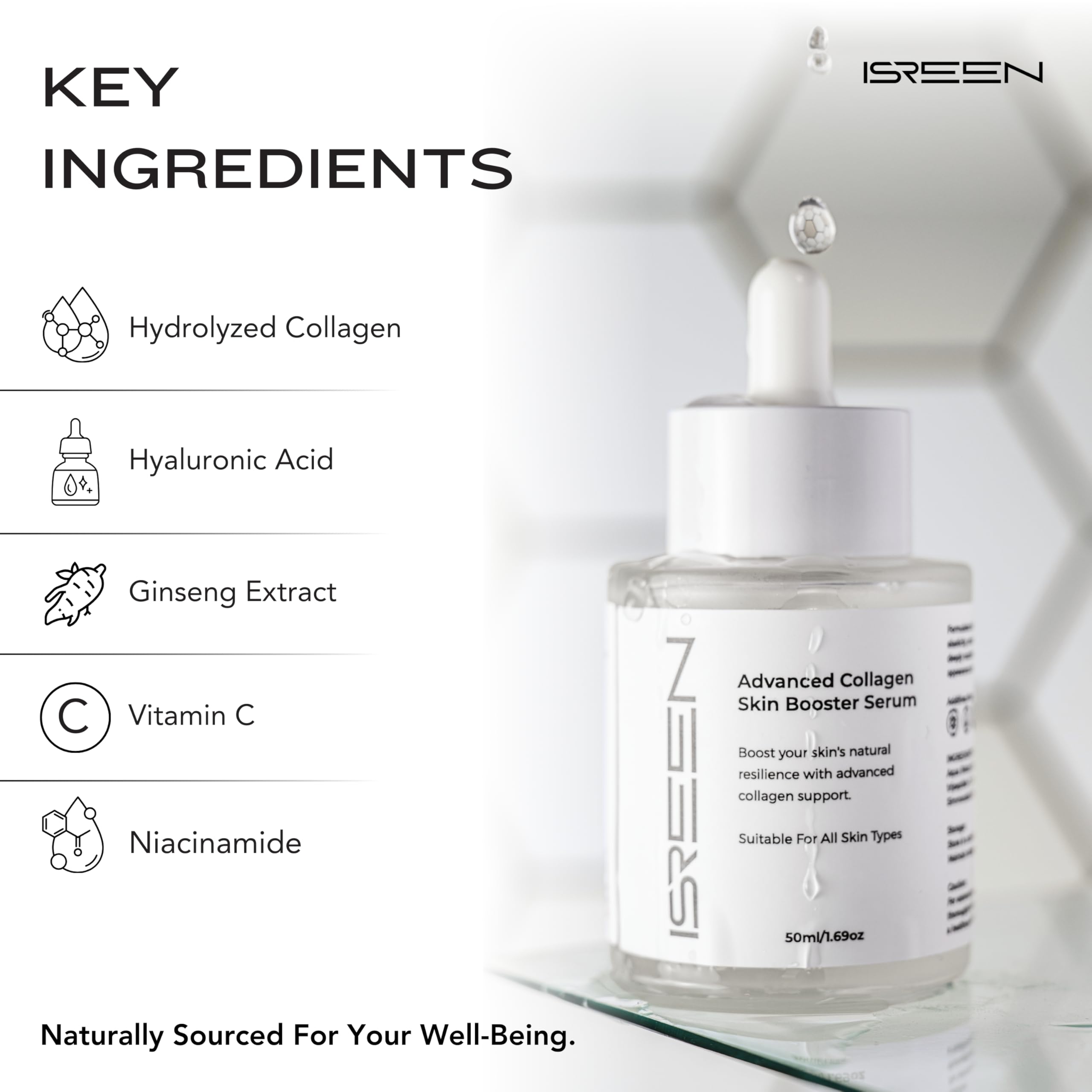Advanced Collagen Serum Korean for Skin Booster | Dermatologist Tested with Hyaluronic Acid, Niacinamide & Ginseng |Korean Serum for glow & Radiance for All Skin | 50ml