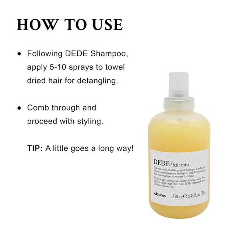 Davines DEDE Hair Mist - Lightweight Leave-In Conditioner for All Hair Types | 8.45 Fl Oz, Moisturizes & Detangles