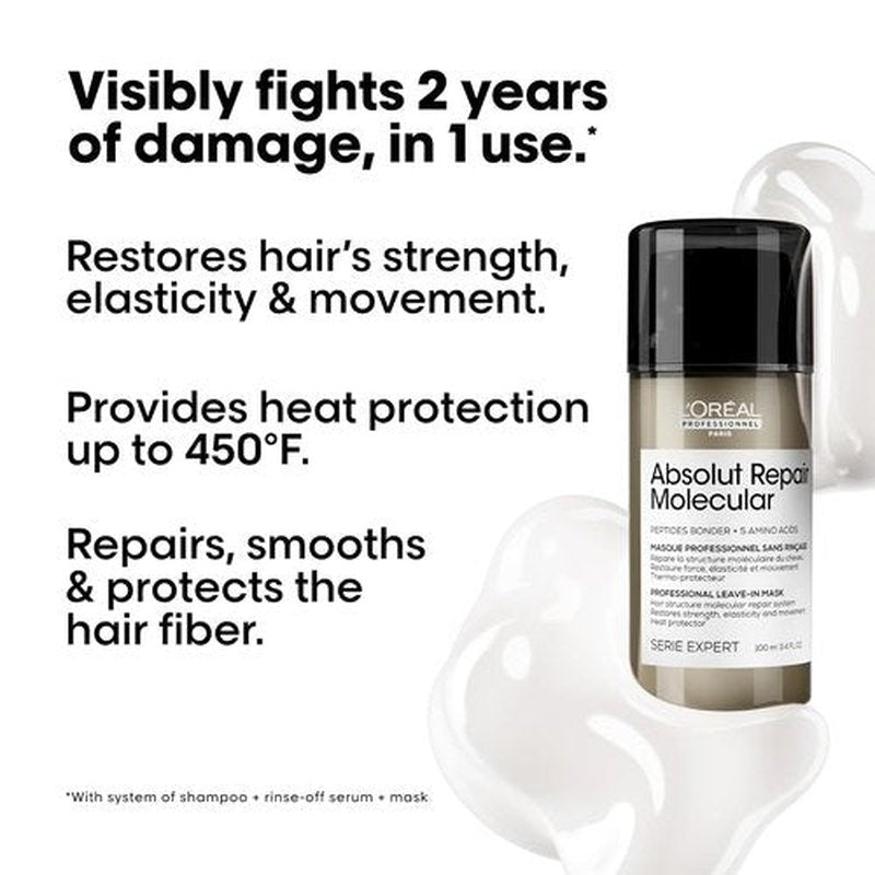 L'Oréal Professionnel Paris Absolut Repair Hair Care Set - Sulfate-Free Shampoo, Serum & Leave-In Mask for Damaged Hair with Peptide Bonder & Amino Acids