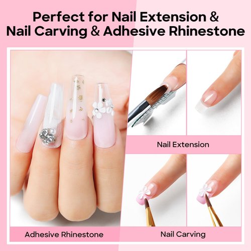 AIMEILI Clear Nail Acrylic Powder Nail Powder System for Acrylic Nails Extension French Nails Manicure Nail Carving No Need Nail Lamp Long-Lasting 60g