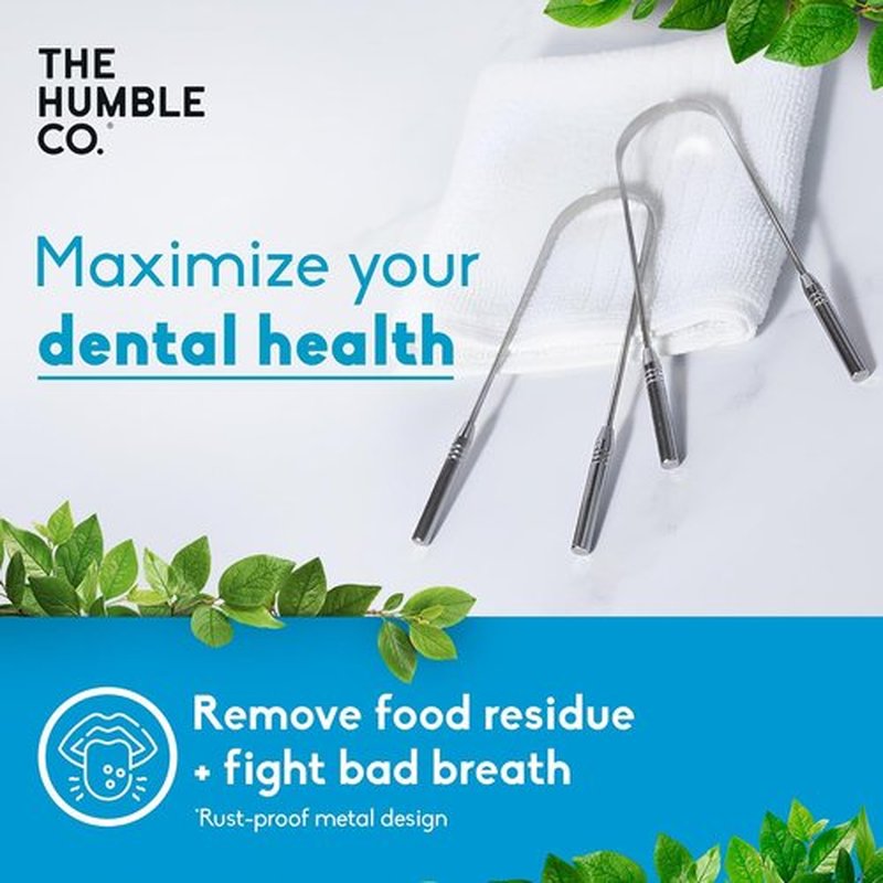 Humble Co. Tongue Scraper - 100% Stainless Steel Tongue Cleaner for Bad Breath Relief | 2 Pack