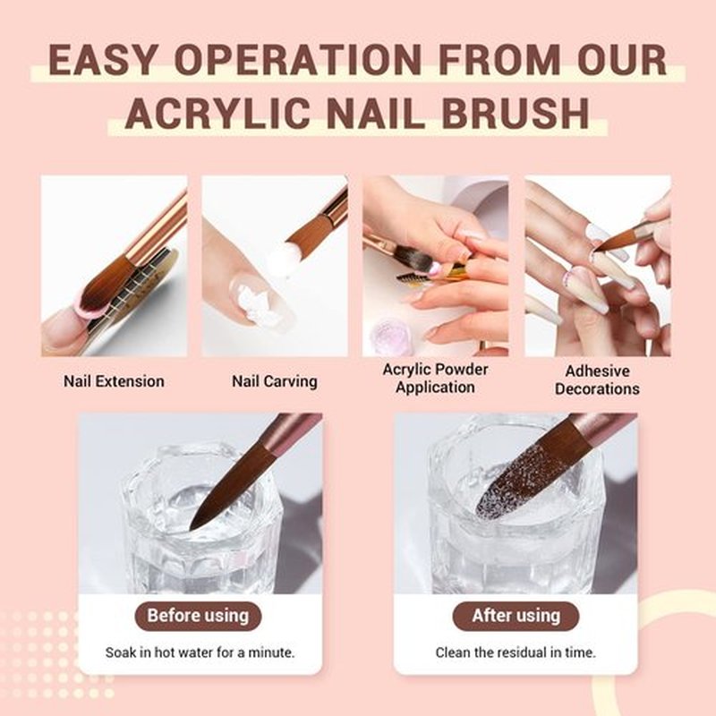 Saviland Kolinsky Acrylic Nail Brush Set: 6PCS Professional Nail Brushes for Acrylic Powder Application DIY Nail Art Extension 3D Carving Manicure Tool Home Practice Beginner Kit Size 8,10,12,14,16,18