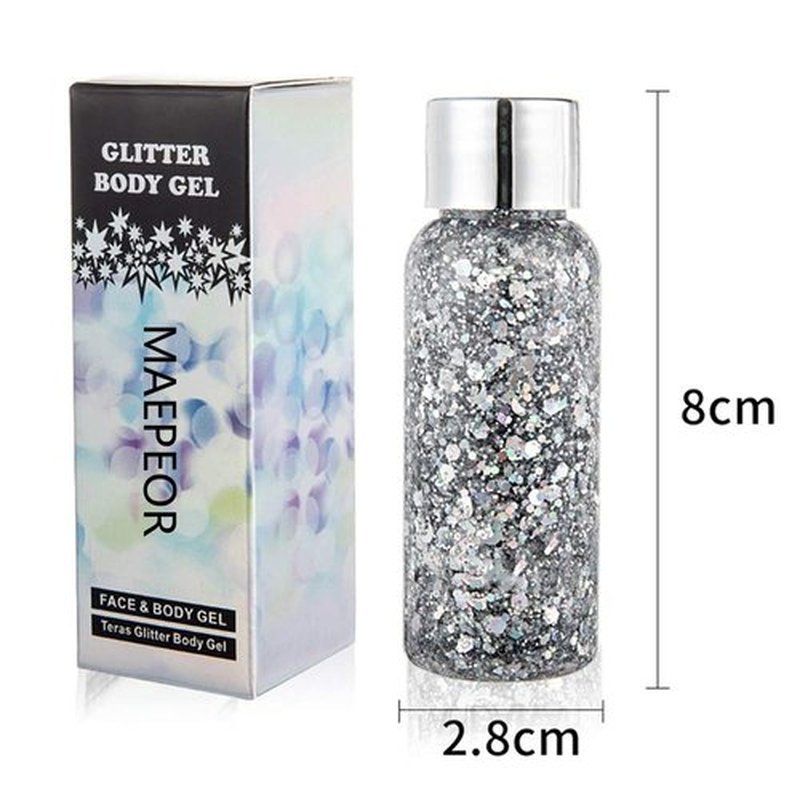 MAEPEOR Chunky Face Body Glitter Gel 19 Colors Mermaid Sequins Holographic Body Glitter Gel Long-Lasting Festival Makeup Glitter Paint for Face Body Hair Nails (30g, 10 Black)