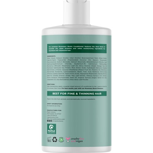 Biotin Rosemary Conditioner for Thinning Hair - Vegan Rosemary Biotin Conditioner with Volumizing Plant Proteins & B Vitamins for Fine Weak & Dull Hair - Sulfate Paraben & Silicone Free (16 Fl Oz)