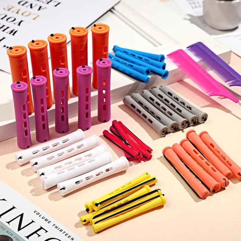 Skiennix 60 Pcs Perming Rods Set - 8 Sizes Cold Wave Rollers with Combs & Clips for Natural Hair Styling