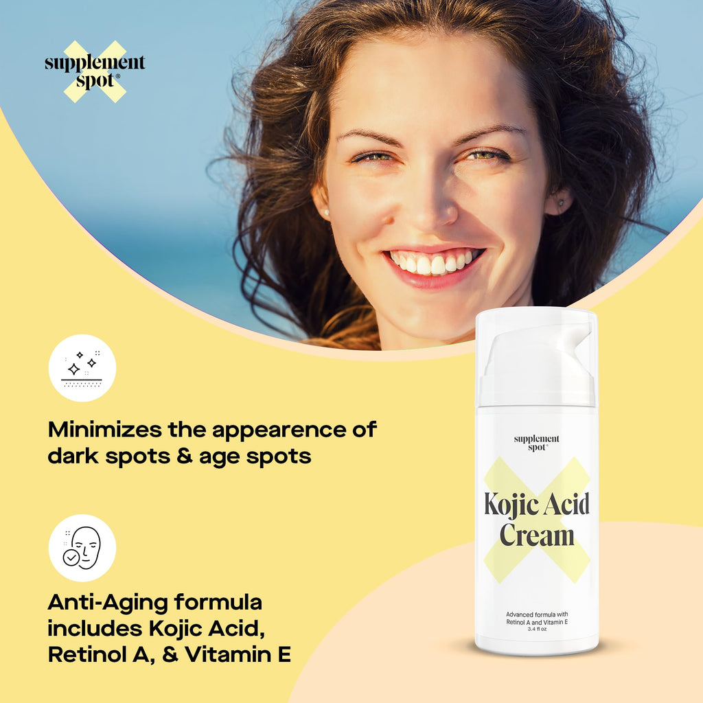 Supplement Spot Kojic Acid Cream for Dark Spots, Retinol A & Vitamin E Dark Spot Treatment for Women - Anti-Aging & Even Skin Tone – Natural Kojic Acid Face Cream for Women, 3.4 Oz