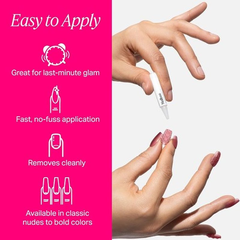 Nailboo Press On Nails - Salon-Quality Reusable Fake Nails with Strong Hold Glue | Baby Blue Set