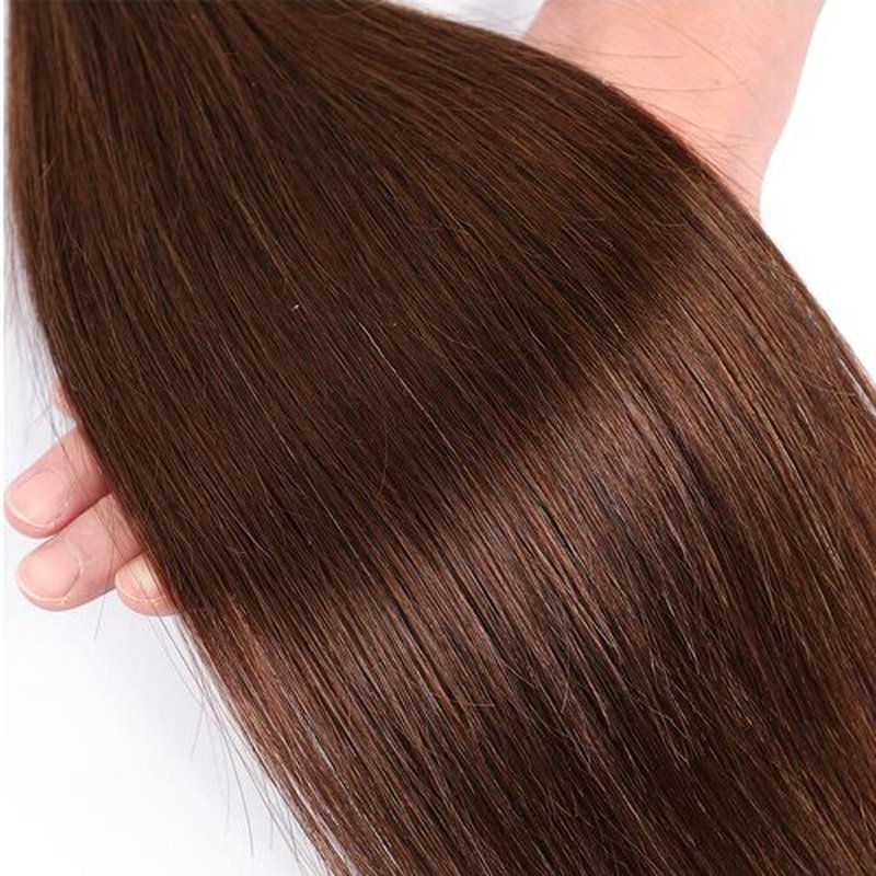 Raivide Color #4 Bundle Chocolate Brown Straight Human Hair Bundles Color #4 Dark Brown Straight Bundles Human Hair 16 18 20 Inch
