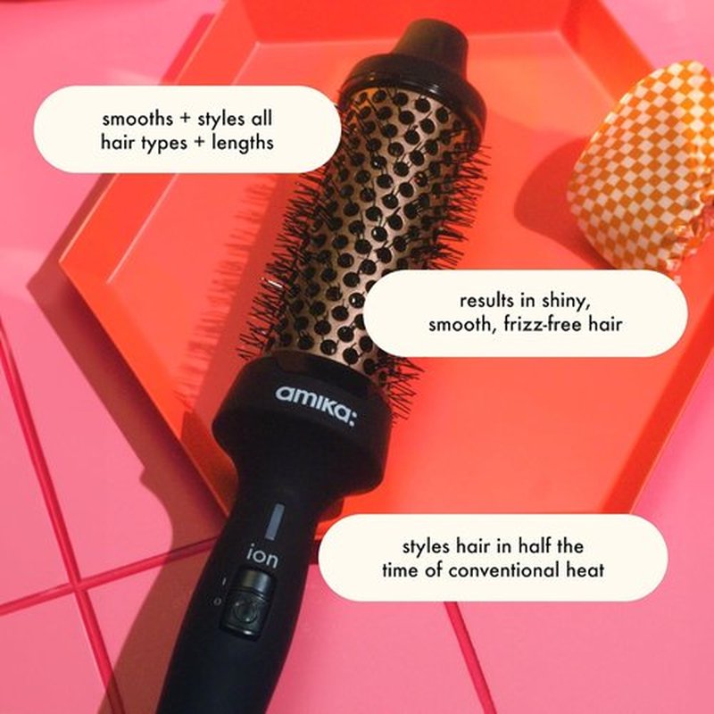 Amika Blowout Babe Thermal Ionic Hairbrush - 1.5" Round Hot Styling Brush for Smoothing, Volume & Shine | Black