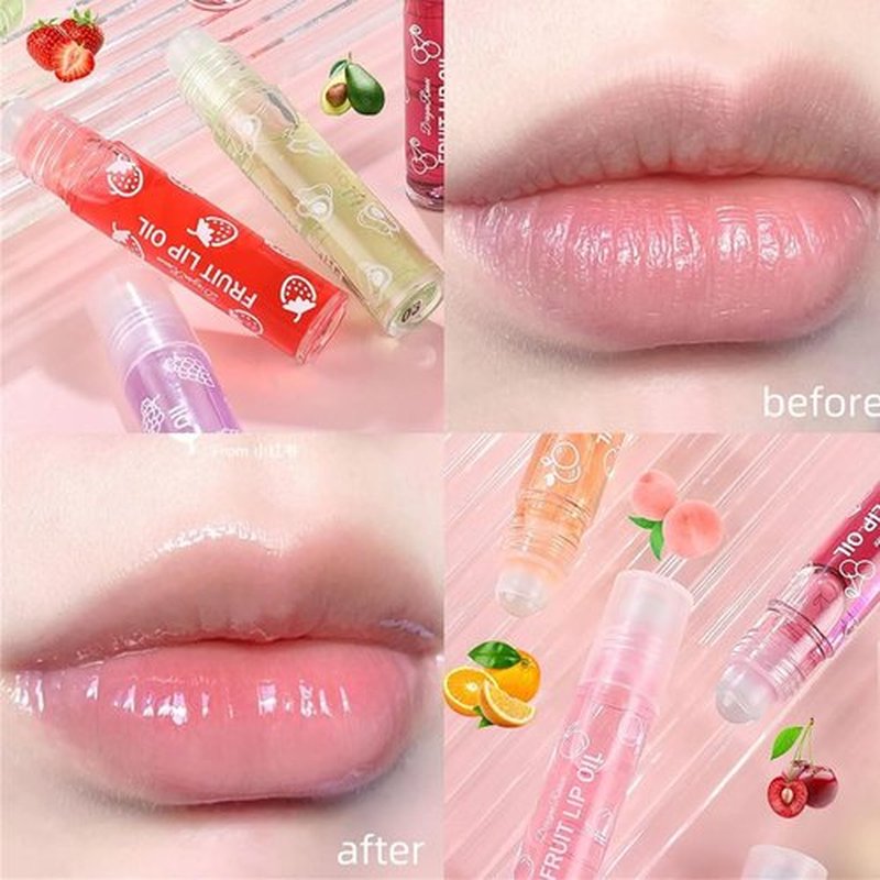 Baorder 6Pcs Roll-On Lip Gloss Set,Fruit Flavored Roll On Rollerball Lip Oil,Transparent Plumping Lip Gloss,Non Toxic Lip-Makeup Set