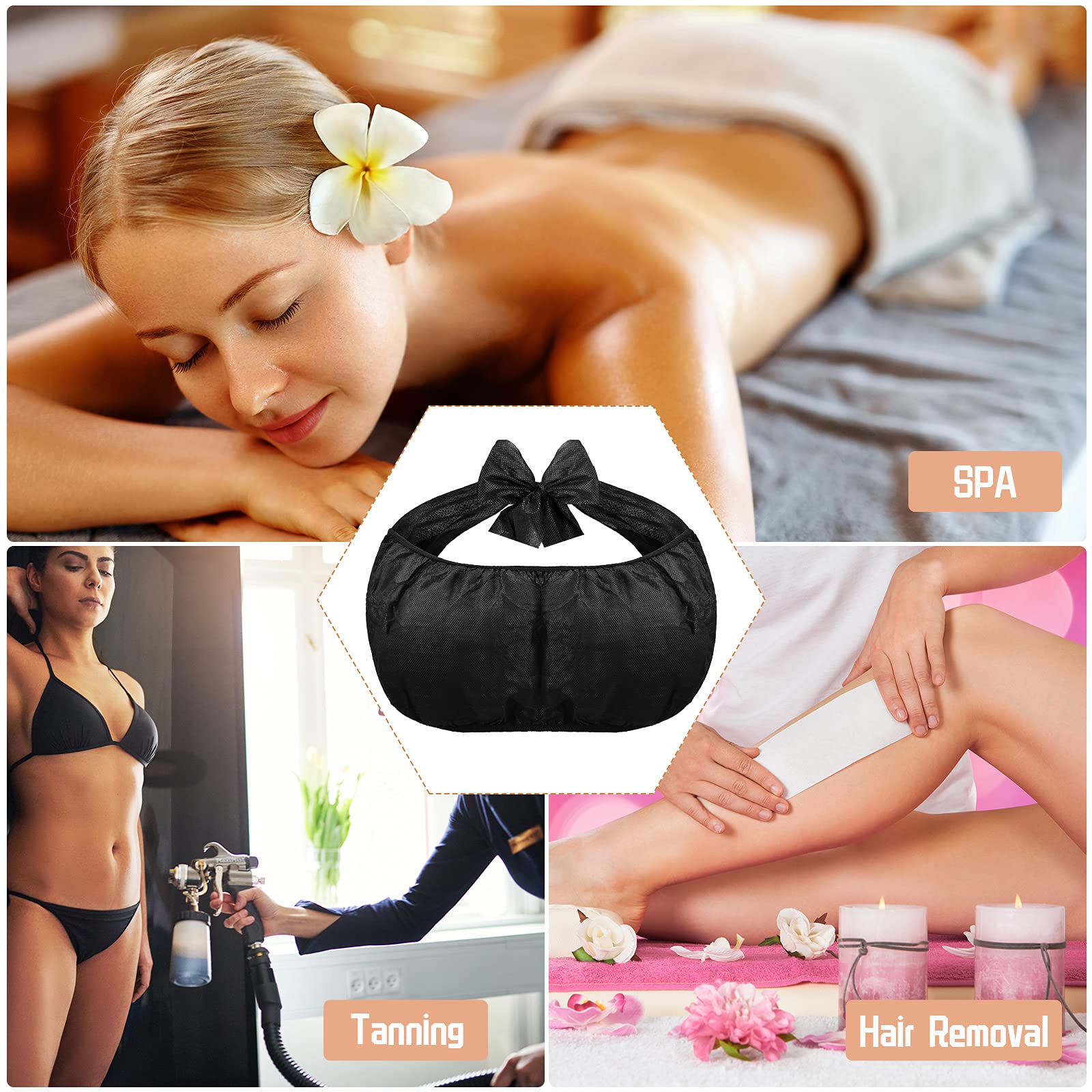 50 Pieces Disposable Bras for Spa Black Disposable Towel Bra Women's Sunless Spray Tanning Disposable Bras Top Underwear Brassieres Nonwoven