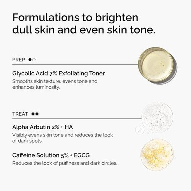 The Ordinary Bright Set - 3-Step Radiant Skin Regimen with Glycolic Acid, Alpha Arbutin & Caffeine Solution | Skin Care Essentials
