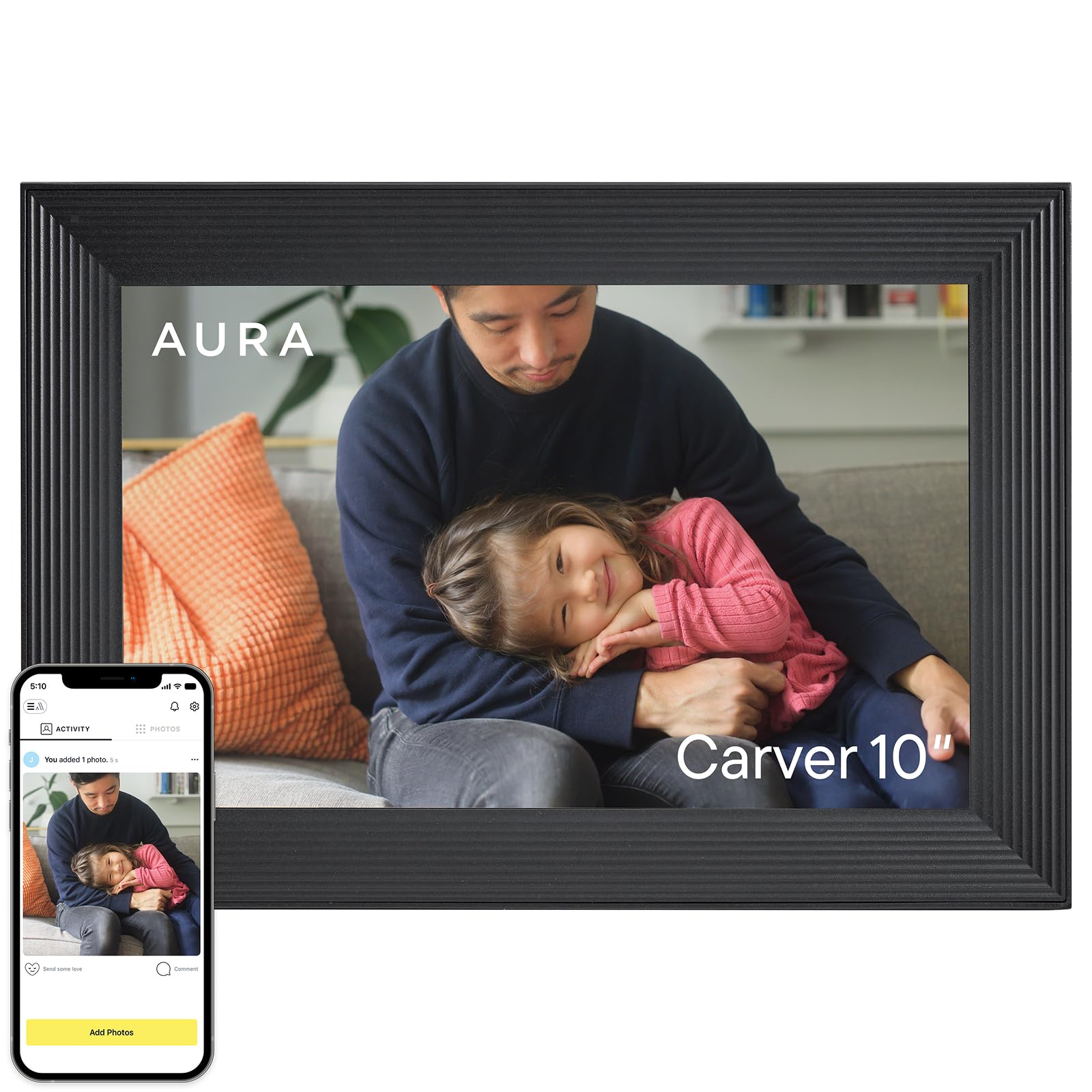 Aura 10" HD WiFi Digital Picture Frame – Free Unlimited Cloud Storage – Send Photos from Phone – No Subscription – Auto On/Off – Gift for Parents & Grandparents (Gravel, 10")