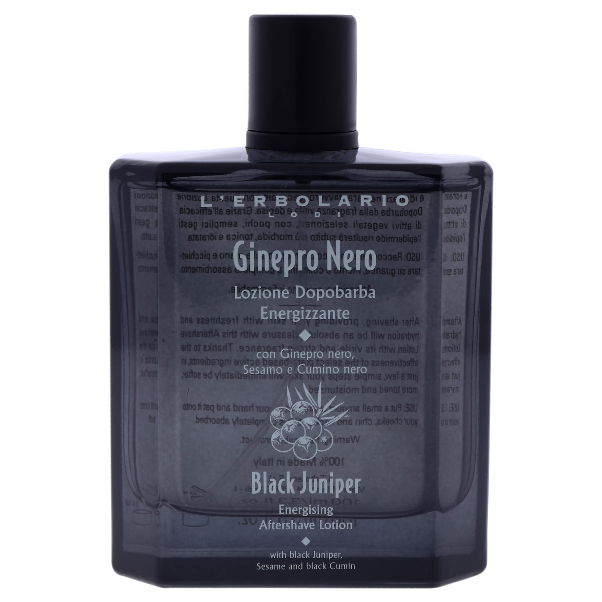 L'Erbolario Energizing After Shave Lotion - Hydrating Aftershave for Men for Soothed Face and Neck - Woody Post Shave Cream - Black Juniper - 3.3 oz