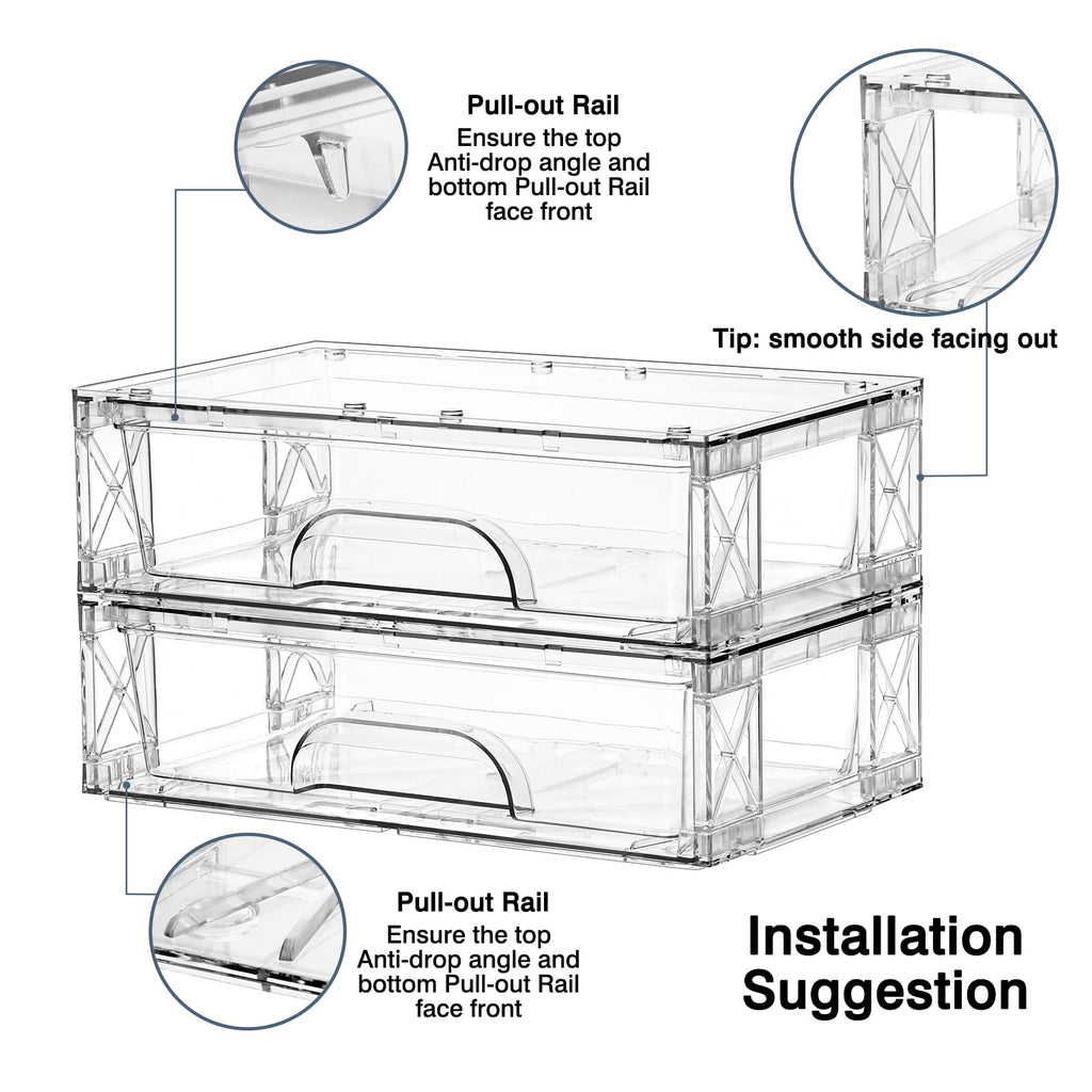 Clear Stackable Storage Drawers 2 Pack 3.5in Organizer Plastic Bins