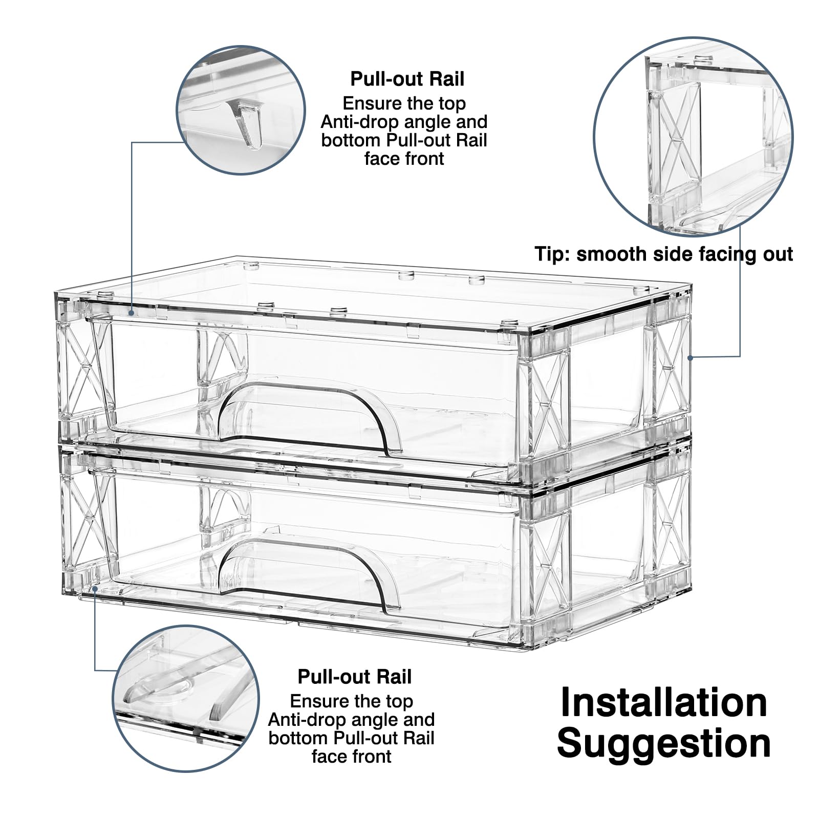 Clear Stackable Storage Drawers 2 Pack 3.5in Organizer Plastic Bins