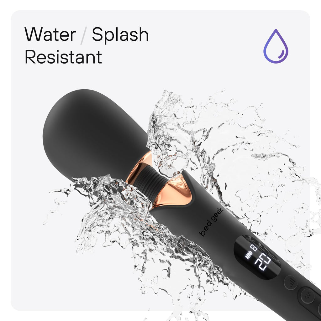 bed geek Cordless Wand Massager – Super Powerful Handheld Massage with 20 Speeds & 8 Patterns, Soft Silicone Head, Quiet Motor, LED Display, Body-Safe & Waterproof Black & Rose Gold