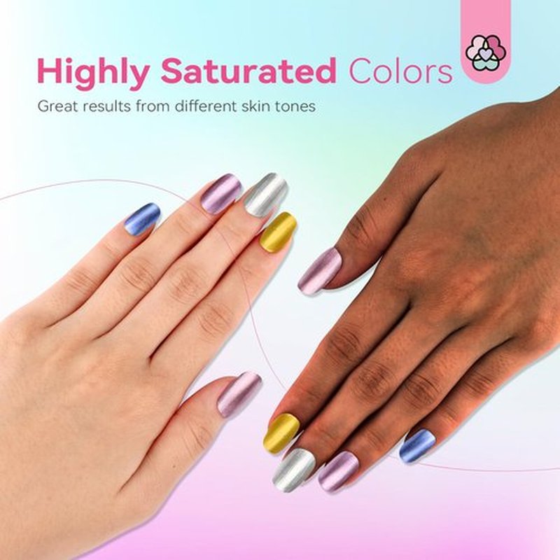 SAVILAND Metallic Nail Polish with Base and Top Coat: Chrome Nail Polish Set 12+2 Colors Mirror Glitter Holographic Silver Pink Quick-Dry Nail Polish for Fingernail French Manicure Art DIY Gift
