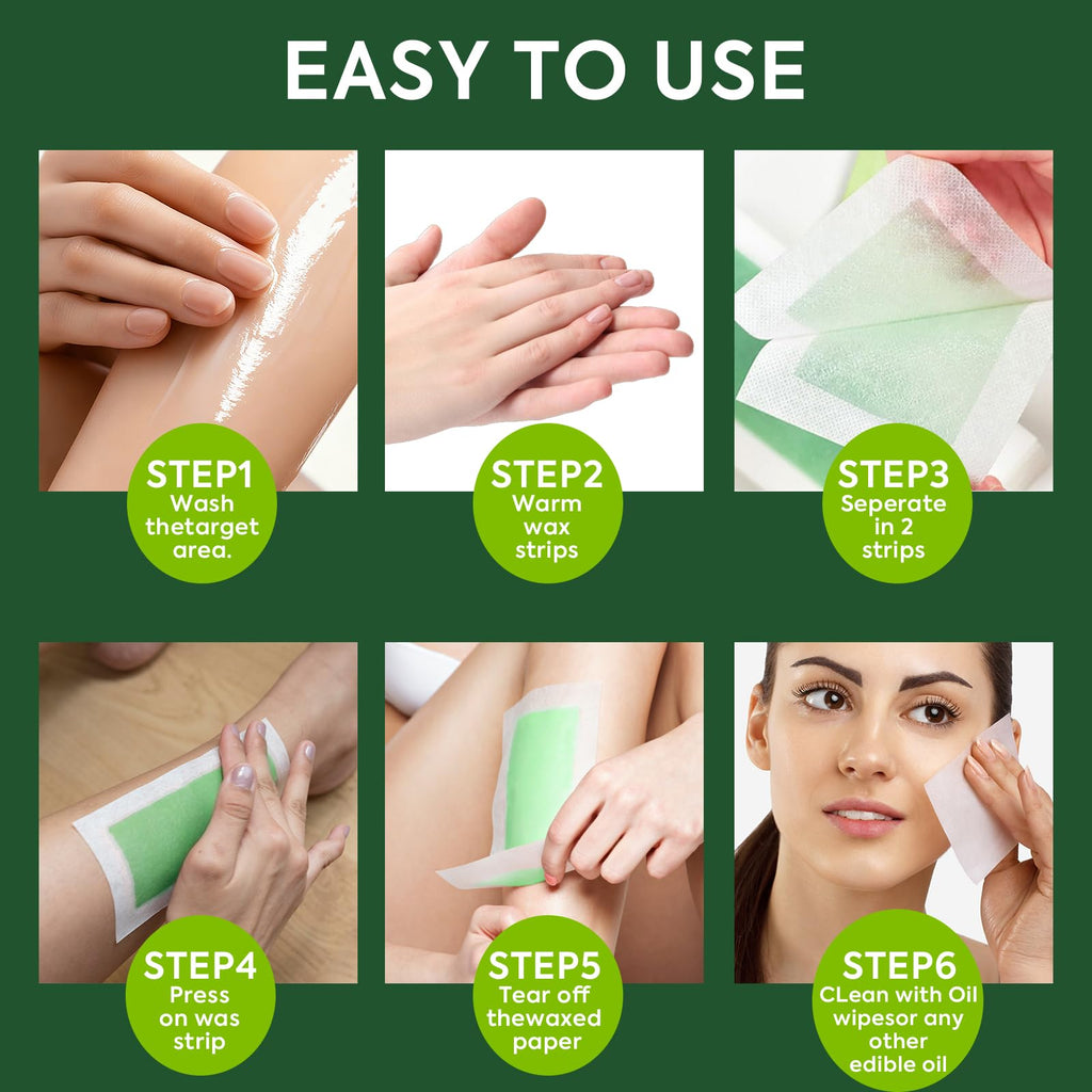 Evervines Facial & Body Wax Strips Kit – 60 PCS (40 Body & 20 Facial) for Hair Removal with 5 Oil Wipes – Removes Lip, Chin, Eyebrows, Bikini, Legs, Arms for Women & Men at Home & Travel (1 pack)