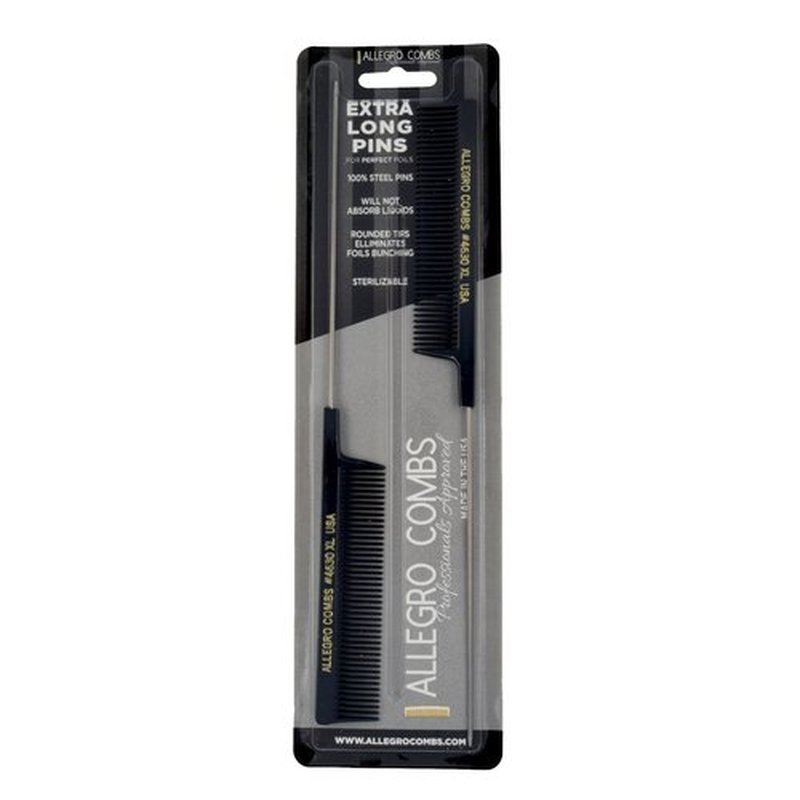 Allegro Combs LX #4630 - Set of 2 Coarse Teeth Pintail Combs, Stainless Steel Pins 1 Set (Black)