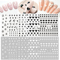 IHUKEIT Black and White Hearts Stars Nail Stickers for Women Girls Kids Nail Decoration Self Adhesive Nail Art Decals for Natural Fingernails and Acrylic Nails Designs (Pack of 10)