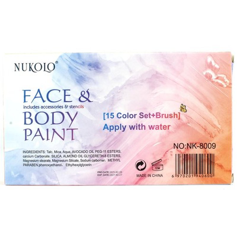 Face Painting Kit for Adults, Water Activated Body Face Paint, 15 Colors Water Based Facepaints Makeup Palette 12 Pcs Brushes, Stencils, Non Toxic for Halloween Party Birthday Cosplay