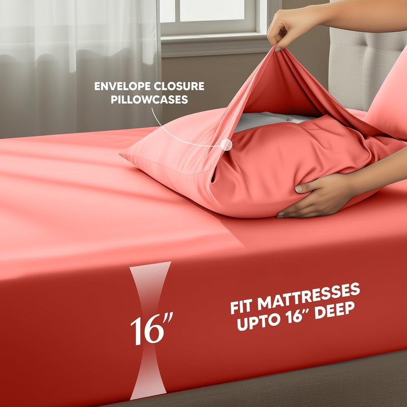 Utopia Bedding California King Sheet Set - Soft, Breathable Microfiber, 4-Piece in Coral | Oeko-Tex Certified