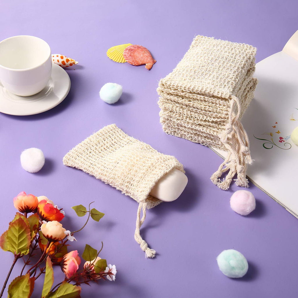 Trounistro 60 Pack Soap Exfoliating Bag Pouch Soap Saver Natural Ramie Soap Bag Hand Made Soap Bag Mesh Soap with Drawstring for Bath Shower Use