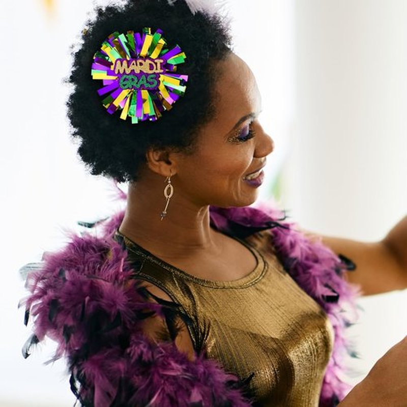 Happy Mardi Gras Hair Bows Glitter Metallic Green Gold Purple Pom Pom Cheer Barrettes Hairpins Fat Tuesday Parade Costume Outfit Decor Accessories Gift for Women Girls Kids