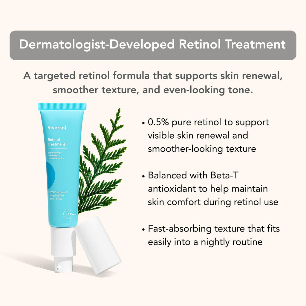 Riversol Retinol Night Cream for Sensitive Skin | 0.5% Retinol for Face & Eye Area | Gentle Anti-Aging Treatment for Fine Lines & Wrinkles | With Peptides & Hyaluronic Acid | Dermatologist Developed